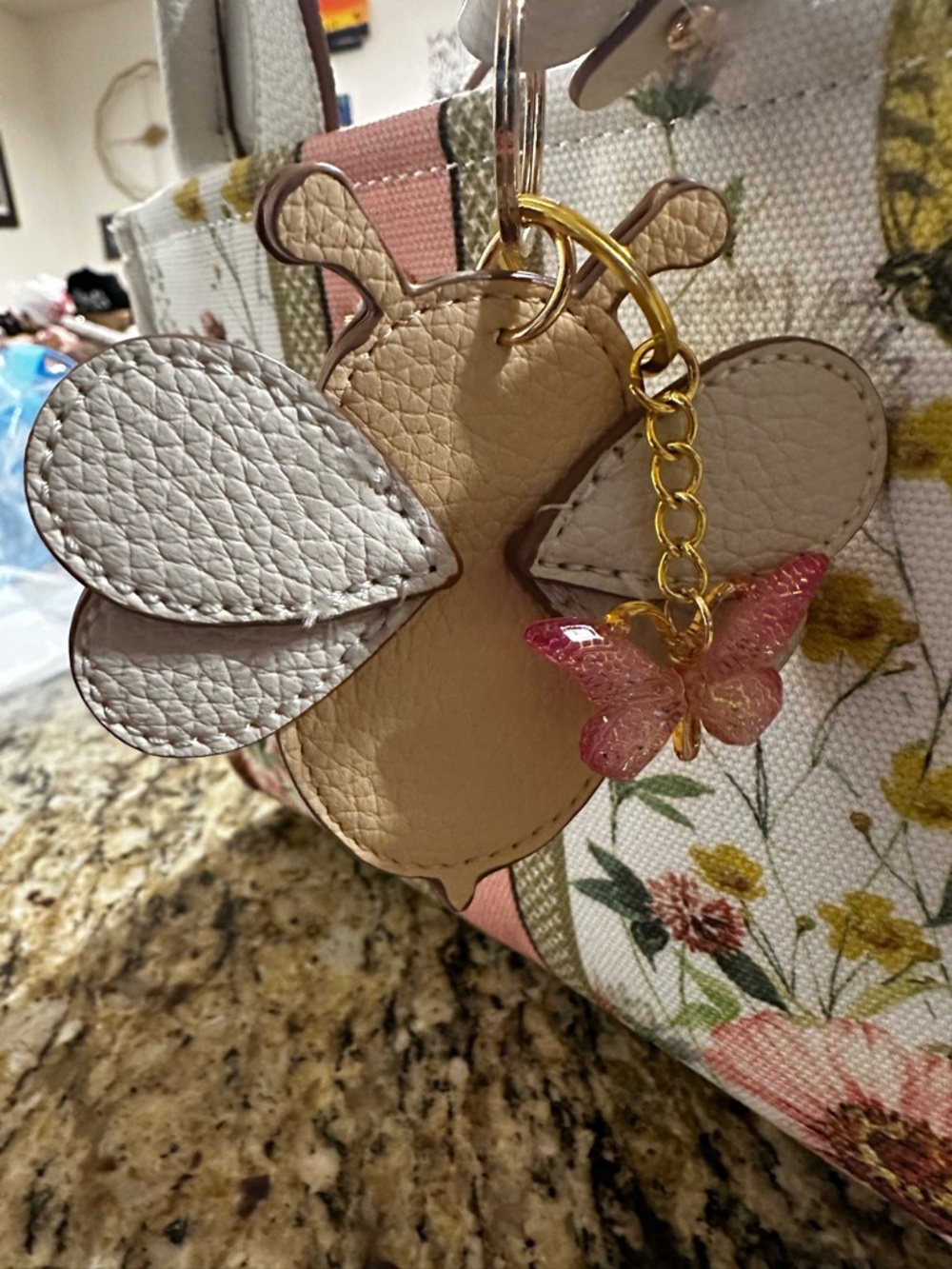 Nanette Lepore White Floral Satchel with Pink and Green Stripe - Picture 2 of 15
